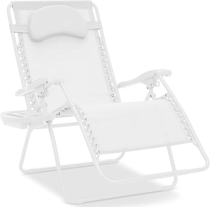 Best Choice Products Oversized Zero Gravity Chair, Folding Outdoor Patio Lounge Recliner w/Cup Holder Accessory Tray, Pillow - Snow