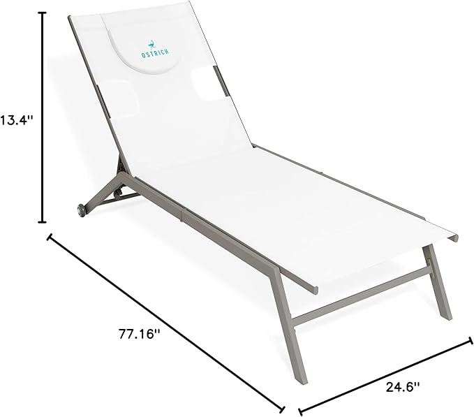 Ostrich Chatham 2 Pieces Patio Chaise Lounges, Patio Lounge Chairs,Facedown Tanning Chair, Patio Chairs, 5-Position Recliner Adjustable Sunbathing Lounge Chair for Patio,Yard, Pool, White & Tan