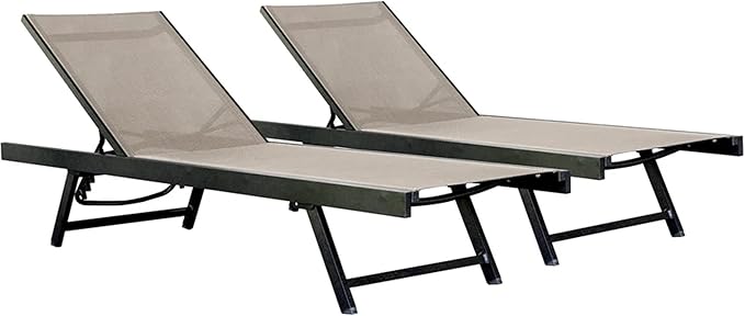 Vivere Set of 2 Aluminum Outdoor Chaise Lounge Chairs, Urban Sun Adjustable Reclining Patio Loungers - Photo 1