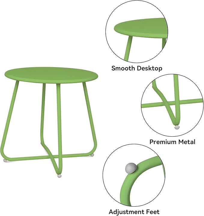 Babion Green Outdoor Side Table, Small Round Patio Accent Table for Yard & Garden, Indoor & Outdoor
