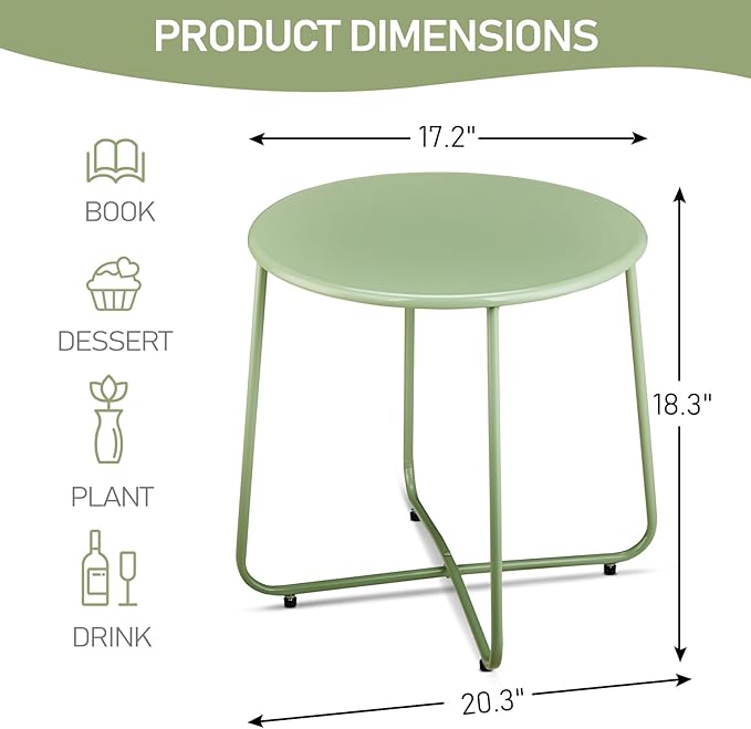 VINGLI Patio Small Side Table, Waterproof Round Metal Steel Outdoor Side Table End Table for Garden Balcony Porch and - Photo 3