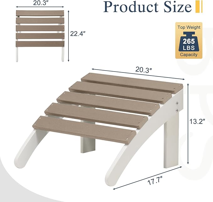 BPS Adirondack Ottoman, HDPE Plastic Outdoor Footrest, All Weather Foot Stool for Adirondack Chair, Outdoor Foot Rest for Patio,Backyard, Lawn, Fire Pits