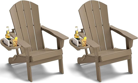 Adirondack Chair Set of 2, HDPE Folding Adirondack Chair with Multifunctional Cup Holder, Weather Resistant Fire Pit Chair for porches, patios, patios, poolsides, Decks.