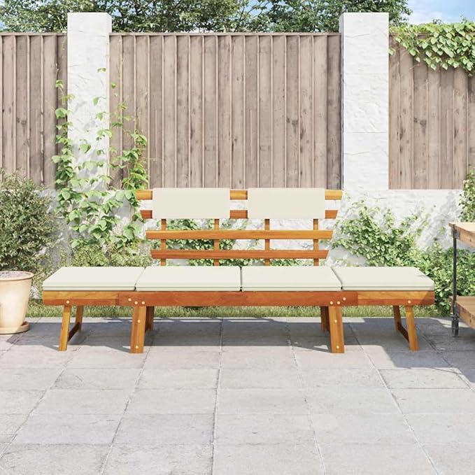 Garden Bench Deck Bench Patio Bench with Cushions 2-in-1 74.8" Solid Acacia Wood - Photo 3
