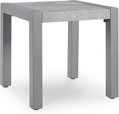 Signature Design by Ashley Moonlight View Contemporary Weather Resistant Outdoor End Table with Sintered Stone Top, Light Gray
