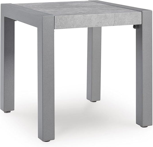 Signature Design by Ashley Moonlight View Contemporary Weather Resistant Outdoor End Table with Sintered Stone Top, Light Gray