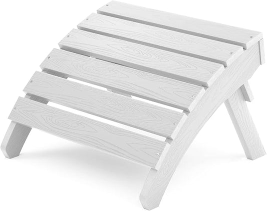 MXIMU Folding Adirondack Ottoman Outdoor: HIPS Plastic Patio Footstool Easy Assembly - All Weather FootRest Foot Stool for Adirondack Chair Use in Garden Lawn Backyard Pool (White)