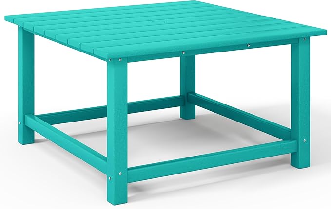 Costaelm Patio Conversation Table, Tatio Accent HDPE Outdoor Weather Resistant, Square Outdoor Porch Balcony Patio Drink Table for Outside, Pool, Backyard, Turquoise