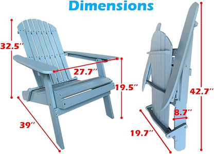FDW Lawn Folding Adirondack Outdoor Patio Seating Fire Pit Wood Chairs for Adults Yard Garden w/Natural Finish, 27.7"D x 39"W x 32.5"H, Turquoise