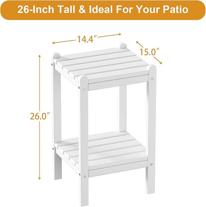 Outdoor Side Table, 26-Inch Tall Adirondack Patio Side Table, All-Weather HDPE Outdoor End Table for Porch Deck Balcony Pool, Easy Maintenance, White