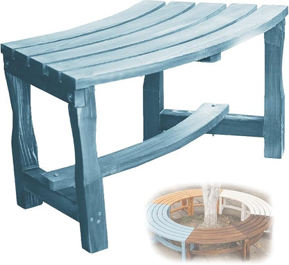 Outdoor Curved Bench, 2-Person Rustic Wood Bench for Garden, Backyard, Porch, Max Load 440 LBS, Wraparound Garden Furniture Wooden(Blue)