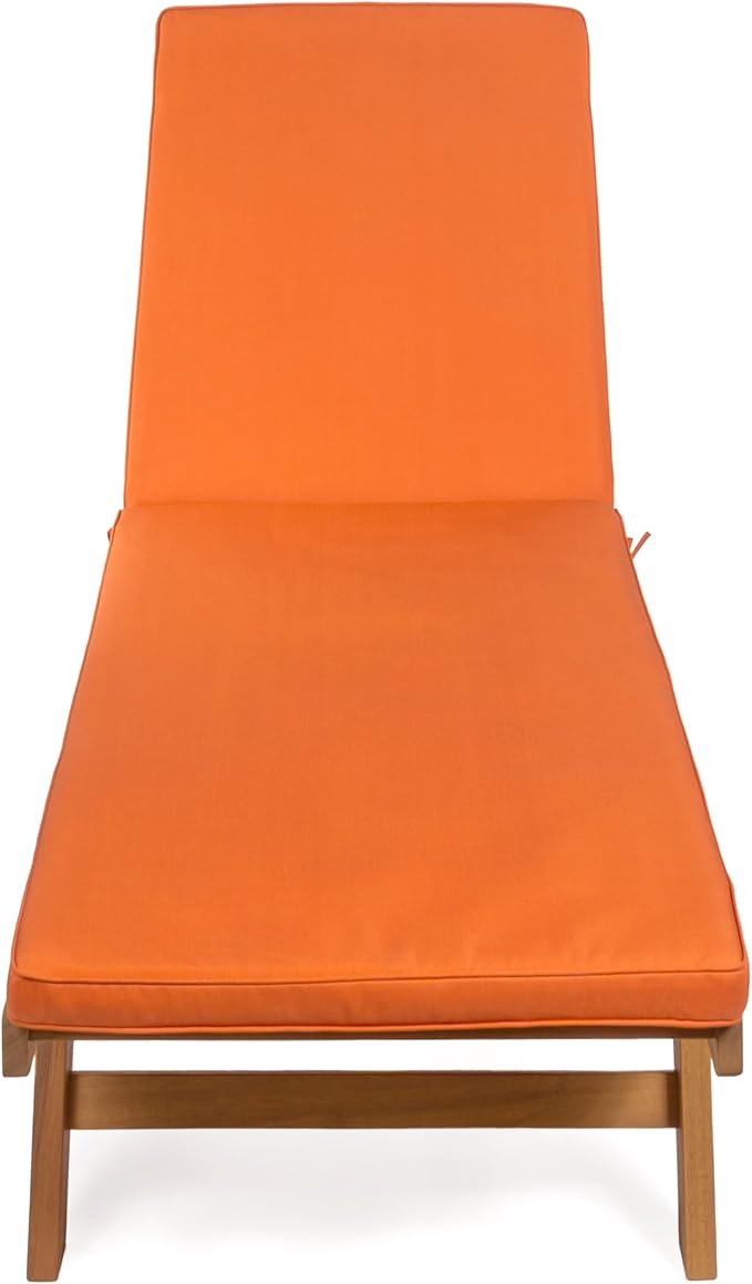 JONATHAN Y LNG1000C Mallorca 77.56"x23.62" Modern Classic Adjustable Acacia Wood Chaise Outdoor Lounge Chair with Cushion & Wheels Coastal, Bohemian, Minimalist, Traditional, Orange/Natural