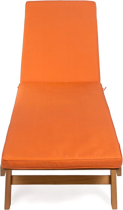 JONATHAN Y LNG1000C Mallorca 77.56"x23.62" Modern Classic Adjustable Acacia Wood Chaise Outdoor Lounge Chair with Cushion & Wheels Coastal, Bohemian, Minimalist, Traditional, Orange/Natural