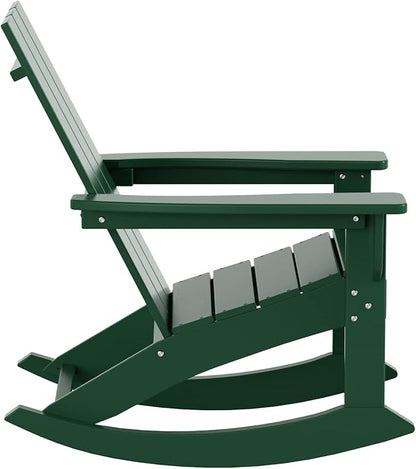 WO WESTIN OUTDOOR HDPE Shoreside Modern Rocking Poly Adirondack Chair (Set of 2),Dark Green