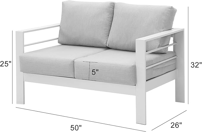 Wisteria Lane Patio Furniture Aluminum Loveseat, All-Weather Outdoor 2 Seats Sofa Couch - Photo 3