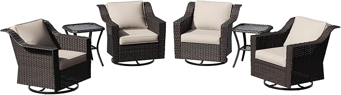 6 Pieces Patio Conversation Furniture Set - 4 Swivel Chairs, 2 Side Tables - Photo 6