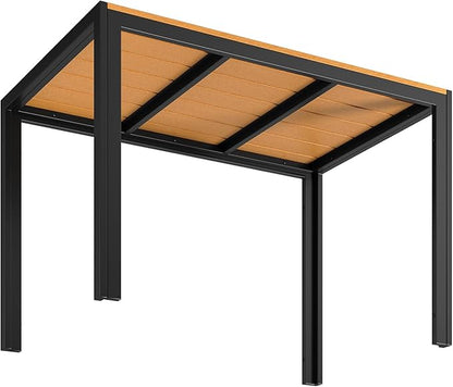 LIFERUN Outdoor Patio Table for 4-6 Person, 43×28in Rectangle Outdoor Dining Table with Wooden-Like Top and Aluminum Frame, Heat and Weather Resistant, Ideal for Garden, Patio, Poolside, Porch, Brown