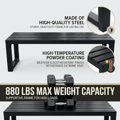 Backless Outdoor Bench, 3.3ft 3.9ft 4.9ft 5.9ft Metal Garden Bench, 880lbs Weatherproof Patio Dining Benches, 2-Person Slatted Seat for Park Porch Yard Deck Lawn(Coffee,5.9ft)