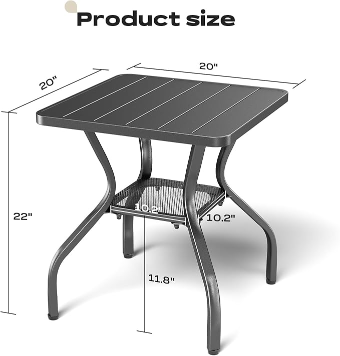 Rilyson Patio Tables Outdoor Coffee Table - Metal Side Tables End Table for Patio Proch Deck Balcony Garden Squre