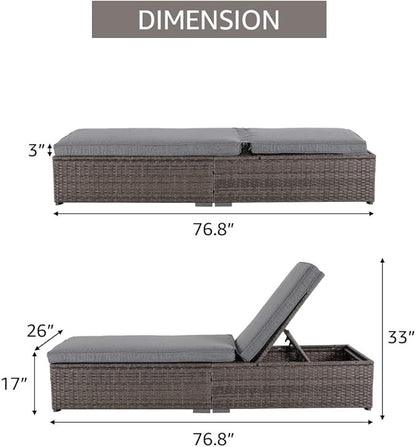 Patiorama Outdoor Patio Chaise Lounge Chair, Elegant Reclining Adjustable Pool Rattan Chaise Lounge Chair with Cushion, Grey PE Wicker, Steel Frame,Light Grey, Set of 4