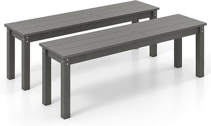 Tangkula HDPE Outdoor Bench, 2-3 Person Patio Bench, 55" Backless Garden Dining Bench with Slatted Seat, Weatherproof Park Bench for Entryway, Porch, Lawn & Backyard (Grey,2)