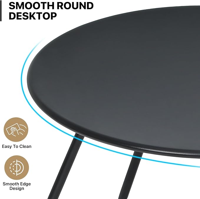 MoNiBloom Black Outdoor Patio Side Table, Weather Resistant 24" Round Steel Coffee Table for Garden Balcony Porch Backyard Lawn Deck Yard Poolside Outside