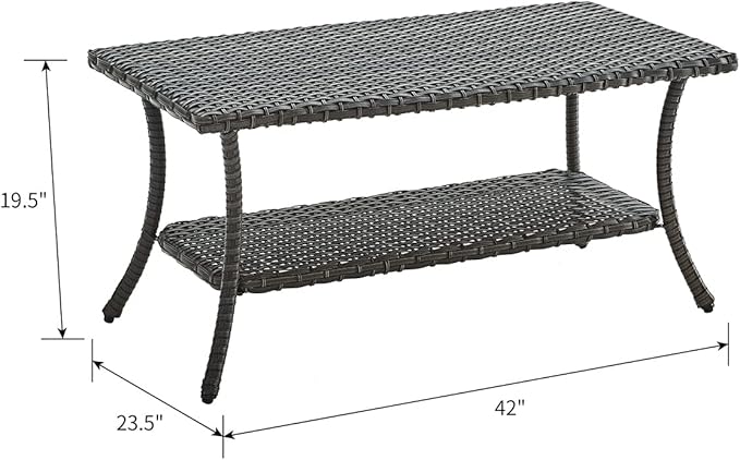 HUMMUH Wicker Patio Coffee Table,Rattan Outdoor Coffee Table with 2-Layer Storage Furniture Tables for Garden,Porch,Backyard (Grey)