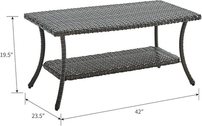 HUMMUH Wicker Patio Coffee Table,Rattan Outdoor Coffee Table with 2-Layer Storage Furniture Tables for Garden,Porch,Backyard (Grey)