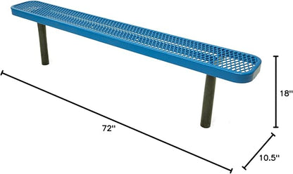 COATEDOUTDOORFURNITURE Heavy-Duty Outdoor Bench Thermoplastic Coated, Expanded Metal, Commercial-Grade Seating, Made in America (Inground Without Back, 6 Ft, Textured Light Blue)