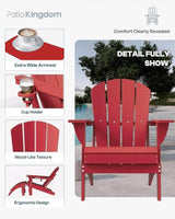 Red 6-Piece Folding Adirondack Chair Set with Cup Holders, Ottomans, Side Table & Beige 9FT Patio Umbrella with Base - Photo 5