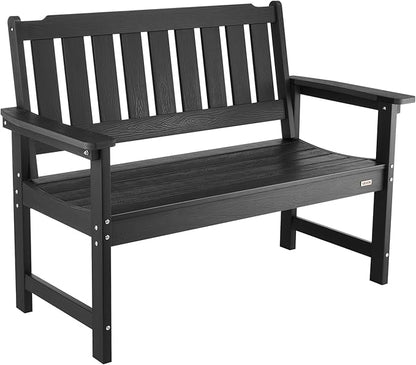 VEVOR Outdoor Bench, 50.5 inch, 800 lbs Weight Capacity for 2-3 Persons, Weatherproof Plastic Frame with Backrest and Wide Armrests, Outside Bench for Patio, Garden, Park, Yard, Front Porch, Black
