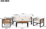 Large Size 4-Pieces Outdoor Furniture Sofa for 5 Person Conversation Set, Garden Sofa Set with Removable Cushion - Photo 3