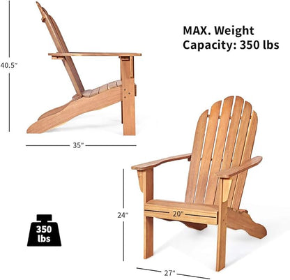 Giantex Adirondack Chair Set of 2 Acacia Wood Outdoor Chairs with 350 lbs Weight Capacity, Lounge Chair Armchair for Yard, Patio, Garden, Poolside, Balcony, Deck Fire Pit Chairs, Natural