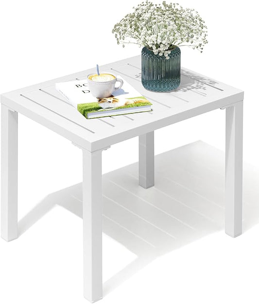 Crestlive Products Outdoor Side Table,Aluminum Rectangular Side/End Table, Small Patio Coffee Bistro Table for Outdoor Indoor
