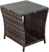 Patio Outdoor Wicker End Table, Rattan Side Square Glass Top Coffee Table with Storage - Photo 1