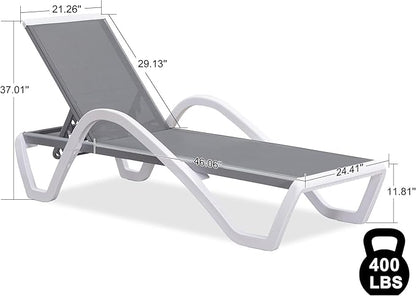 PURPLE LEAF Patio Chaise Lounge Chair Outdoor Plastic Textilene Sun Bathing Recliner Tanning Pool Lounger with 6 Adjustable Position for Outside Beach in-Pool Lawn Poolside, Grey