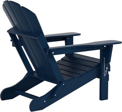 Costaelm Folding Patio Chairs Set of 2, Hdpe Adirondack Chairs Front Porch Furniture Outdoor Seating, All Weather Tanning Chair for Backyard Firepit Garden Lawn, Navy Blue
