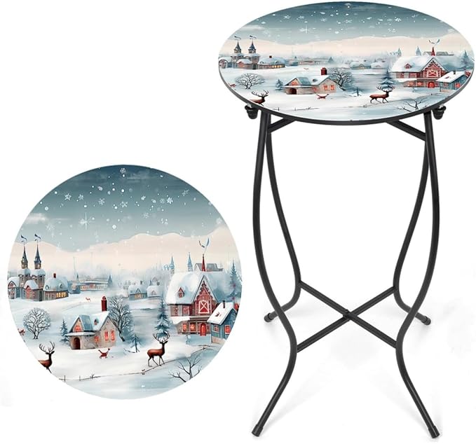 21" H Metal Side Table, Unique Christmas Tabletop with Metal Frame - Photo 1