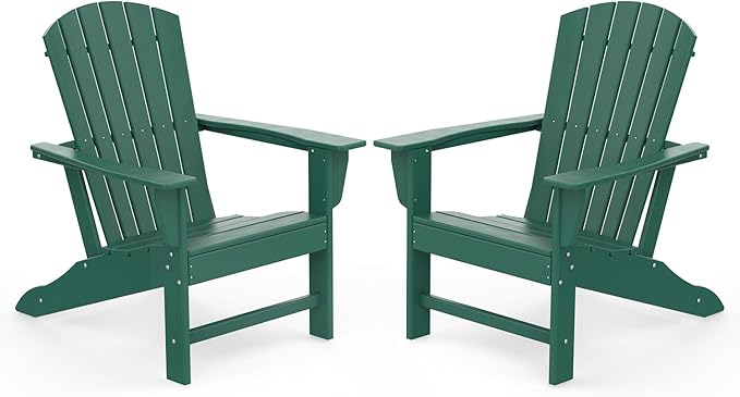 IVY&LANE Adirondack Chairs Set of 2 | HDPE Plastic | Outdoor Fire Pit Chairs | Oversized | All-Weather | Forest | for Outside Deck Backyard Patio Poolside Porch Lawn