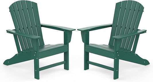 IVY&LANE Adirondack Chairs Set of 2 | HDPE Plastic | Outdoor Fire Pit Chairs | Oversized | All-Weather | Forest | for Outside Deck Backyard Patio Poolside Porch Lawn