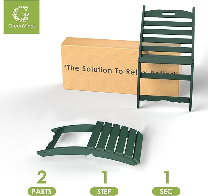 GREENVINES Folding Wave Chairs Set of 4 | Xavier | Portable Adirondack Chair | HDPE | All Weather | Forest | for Fire Pit Beach Poolside Outdoor Deck Garden Patio Porch Fishing