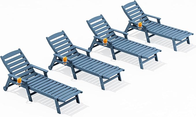 SERWALL Patio Chaise Lounge Chair Set of 4, 5 Positions Adjustable Poly Outdoor Lounger for Pool - Photo 1
