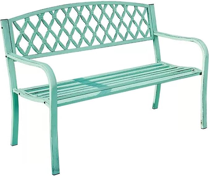 50" Porch Benches Outdoor,Metal Garden Bench,Patio 3-Seater Chair,with Armrests & Backrest，Weather Proof Porch Path Chair，Patio Yard Bench for Garden, Poolside, Balcony，Entryway