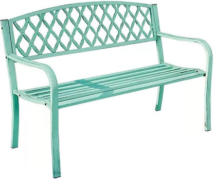 50" Porch Benches Outdoor,Metal Garden Bench,Patio 3-Seater Chair,with Armrests & Backrest，Weather Proof Porch Path Chair，Patio Yard Bench for Garden, Poolside, Balcony，Entryway