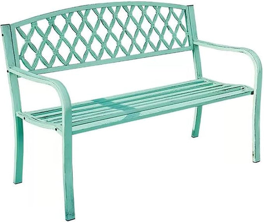 50" Porch Benches Outdoor,Metal Garden Bench,Patio 3-Seater Chair,with Armrests & Backrest，Weather Proof Porch Path Chair，Patio Yard Bench for Garden, Poolside, Balcony，Entryway