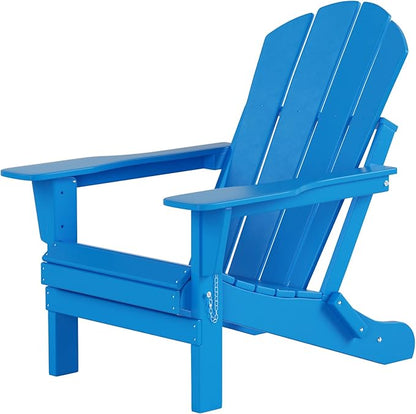 Costaelm Folding Patio Chairs Set of 2, Hdpe Adirondack Chairs Front Porch Furniture Outdoor Seating, All Weather Tanning Chair for Backyard Firepit Garden Lawn, Pacific Blue
