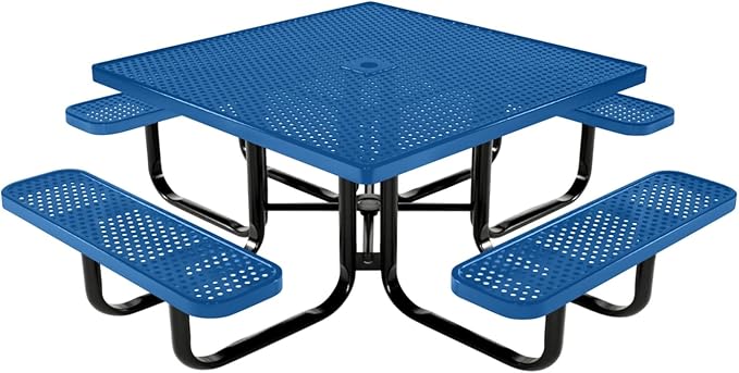 COATEDOUTDOORFURNITURE Heavy-Duty Portable Outdoor Kids Table with Umbrella Hole, Punched Steel Kids Picnic Table, Commercial-Grade, Made in America (46 in, Square, Childrens, Textured Light Blue)