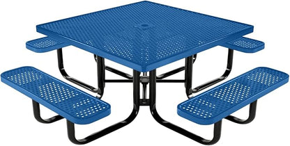 COATEDOUTDOORFURNITURE Heavy-Duty Portable Outdoor Kids Table with Umbrella Hole, Punched Steel Kids Picnic Table, Commercial-Grade, Made in America (46 in, Square, Childrens, Textured Light Blue)