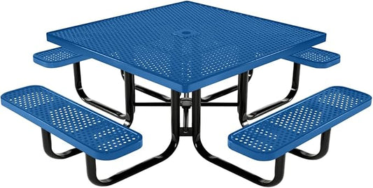 COATEDOUTDOORFURNITURE Heavy-Duty Portable Outdoor Kids Table with Umbrella Hole, Punched Steel Kids Picnic Table, Commercial-Grade, Made in America (46 in, Square, Childrens, Textured Light Blue)