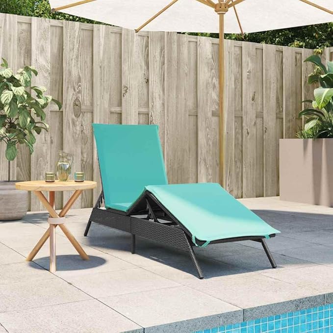 Patio Sun Lounger Black Poly Rattan Outdoor Chaise Lounge Adjustable Back Footrest 31 x 9.1 x 13.2 in Ergonomic Cushion - Photo 3
